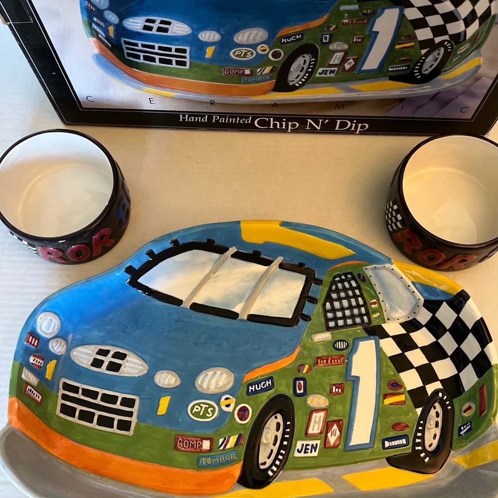 Cooks Club Chip & Dip Veggie Platter Bowl Car Race NASCAR Racing Theme Party